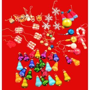 63 Vintage Mini Christmas Ornaments Set Mixed Glass